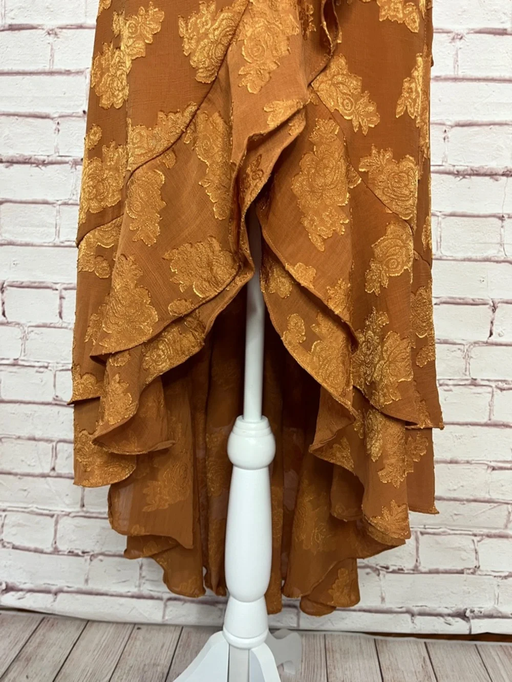 Lulus Adorable Aura Burnt Orange Floral Burnout High Low Wrap Dress Like New